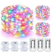 Mlambert 3 Pack 33FT Fairy Lights Battery Operated with Remote and Timer, Dimmable Waterproof 8 M...