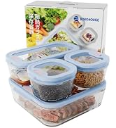 BOROHOUSE 4-Pack Glass Food Storage Containers with Tempered Lids – Borosilicate, Airtight, Oven-...