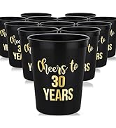 Cheers to 30 Years Cups, 30th Birthday Party Cups, Set of 12, 16oz Black and Gold Stadium 30th Bi...