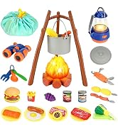 REZUCREY Kids Camping Toys Set, Pretend Play with Campfire, Pretend Cutting Food for Play Kitchen...