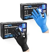 ONLYSTAR 200Pcs Disposable Nitrile Gloves, 5 Mil 100Pcs Black + 100Pcs Blue Medium Food Grade Glo...