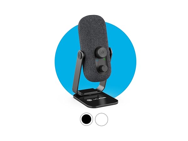 rendering of go work mic on blue background with color uptions underneath