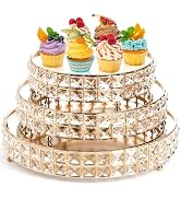 Goaste 3 Pack Crystal Cake Display Stand with Mirror, 14" 12" 10" Metal Pedestal Gold Round Cake ...