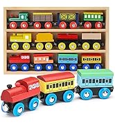 Wooden Train Set 12 PCS - Train Toys Magnetic Set Includes 3 Engines - Toy Train Sets For Kids To...