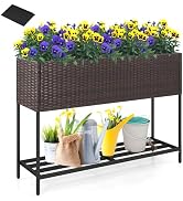 Giantex Raised Garden Bed with Legs, 40" x 12" Rattan Elevated Planter Box w/Storage Shelf, Remov...