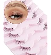 Onlyall Fake Eyelashes Natural Wispy Lashes Half Lashes Natural Look Fluffy Eye Lashes Pack Half ...