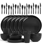 36 pcs Wheat Straw Dinnerware Sets, Unbreakable Reusable Dinnerware Set Kitchen Cups Plates and B...