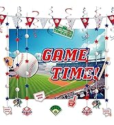 HonuGoGo Baseball Party Decorations, 33PCS Set with Game Time Backdrop, Paper Banners, Hanging Sw...
