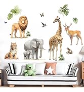 Forest Animals Wall Stickers for Kids: Peel and Stick Monkey Elephant Giraffe Tiger Lion Wall Dec...