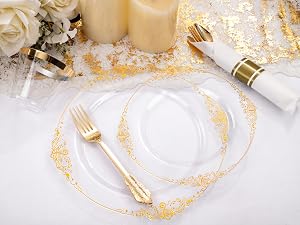Clear and Gold Plastic Plates
