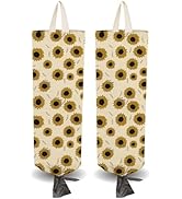 PRESSINART 2Pcs Grocery Bag Holder Sunflower Cloth Plastic Bag Holder with 4Pcs Adhesive Hooks Su...