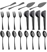 BEWOS Black 20-Piece Serving Set, Black Slotted Spoons & Tongs, Forks, Cake Server & Butter Knife...