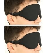 2 Pack Sleep Masks Black 3D Contoured Eye Mask for Sleeping Adjustable Strap Rebound Memory Foam ...