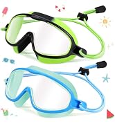 Vvinca Kids-Swim-Goggles with Bungee Strap Wide View Anti Fog UV Swimming Mask Pool Goggle for 3-...