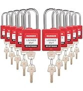 TOKCKYBL Lockout Tagout Locks Set | 10 Red OSHA-Compliant Safety Padlocks with 2 Keys Each | Keye...