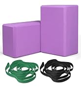 Yoga Blocks and Yoga Straps Set, 2 Large Yoga Blocks 9×6×4 inches, 2 Stretching Yoga Straps, Non-...