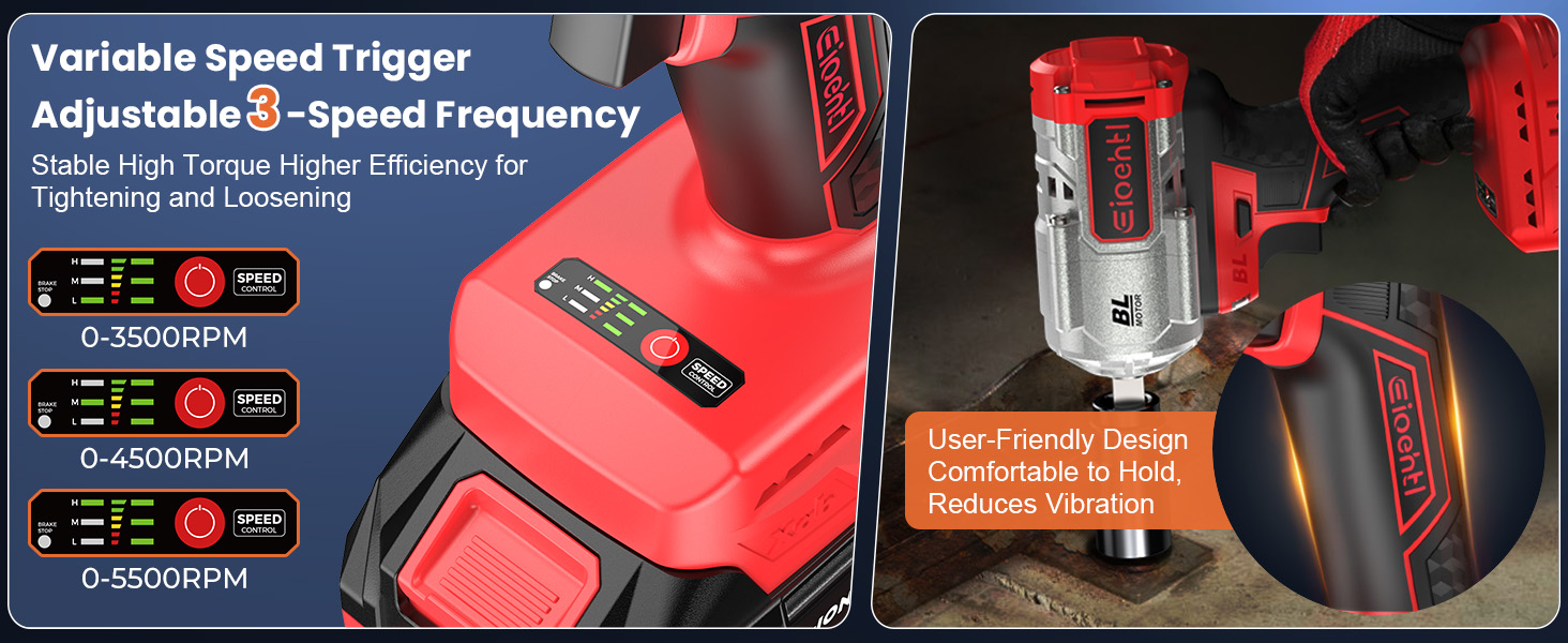 Ergonomically designed power tool offering adjustable high torque speeds up to 5500 RPM