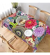 Mandala Flower Tablecloth Table Cover Washable Tabletop for Kitchen Dinning Decoration Rectangle ...