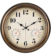 45MinST 13-Inch Vintage Outdoor Wall Clock with Thermometer and Hygrometer, Waterproof, Large Num...