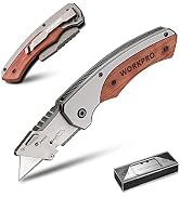 WORKPRO Folding Utility Knife, Wood Handle Razor Knife | Quick-Change Box Cutter with Stainless S...