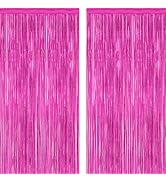 2 Pack Hot Pink Party Decorations, 3.28 FT x 7.05 FT Hot Pink Backdrop, Metallic Rose Red Photo B...