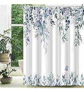 CTOTSYC Eucalyptus Shower Curtains for Bathroom, Blue Watercolor Leaves with Floral Shower Curtai...