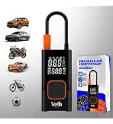 Veth VT-06 Tire Inflator Portable Air Compressor, 150PSI Cordless Mini Air Pump with Digital Gaug...