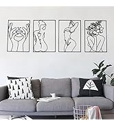 Glamativity 4 Pack Black Wall Art Décor, Minimalist Décor Single Line Art Wall Décor, Real Metal ...