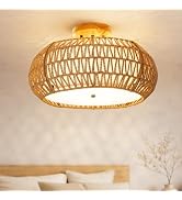 20” Rattan Ceiling Light Fixtures Flush Mount, 4-Light HandWoven Chandelier | Rattan Bohemian Wic...