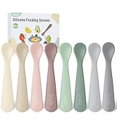 DRKIO 8-Piece Silicone Baby Spoons - Infant Spoons First Stage Self Feeding Baby Led Weaning Supp...