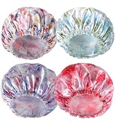 4 PCS Shower Caps for Women, Bath Caps, Double Layers Shower Cap Reusable Waterproof, Bathing Sho...