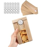 Bake Choice 50 PCS Small Cookie Bags with Seal, 3.5"x 2.3"x7.5" Kraft Brown Paper Bags with Stick...