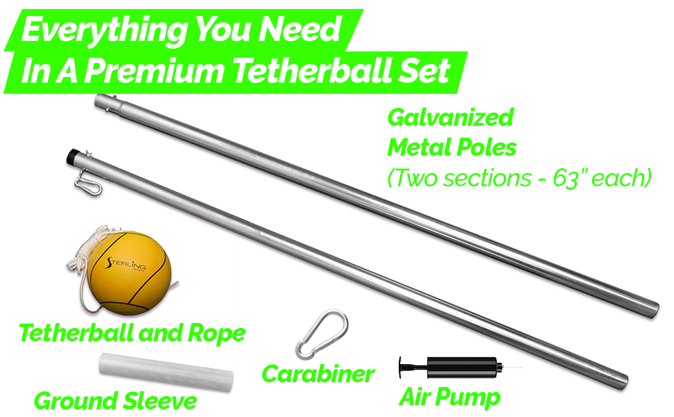 sterling sports premium tetherball set parts list tether ball rope pole set air pump carabiner