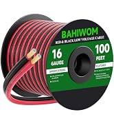 BAHIWOM 16 Gauge Wire 100FT 12V/24V DC Low Voltage Electrical Wire 2 Conductors Cable Flexible PV...