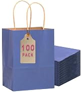 qiqee 100PCS Gift Bag with Handles Bulk Kraft Deep Blue Paper Bags Multiple Uses (11