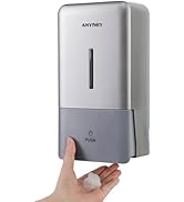 anydry Manual Foaming Soap Dispenser – 27 oz (800ml) Wall-Mounted, Durable ABS, Modern Silver Fin...