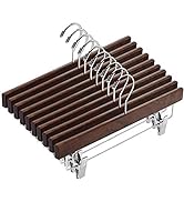 AMKUFO 20pcs Wooden Pants Hangers Solid Pants Hangers with Adjustable Clips 14 Inch Walnut Wood S...