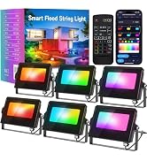 ALFELE RGBCW Flood Lights Outdoor 48W,Halloween Lights 6 in 1,Smart Color Changing Low Voltage La...