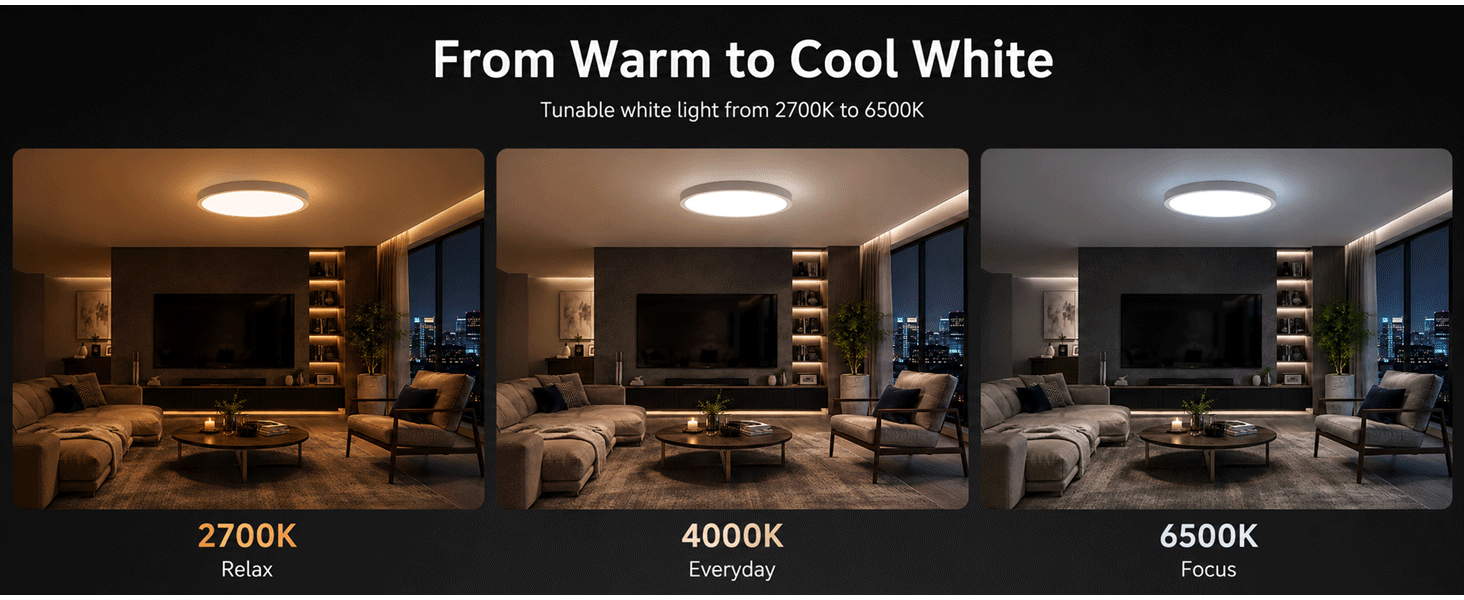 WULILI Smart Ceiling Light with adjustable 2700K-6500K color temperature
