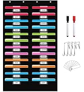 REGELETO 24 Pockets Storage Pocket Chart with 24 Nametag Pockets,Hanging Wall File Organizer for ...
