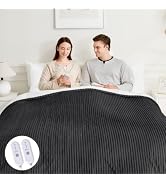 FVERWAG King Size Electric Blanket with Dual Control | Flannel To Sherpa, Double Zone Heating, 5 ...
