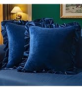 MIULEE Velvet Ruffle Throw Pillow Covers Soft Luxurious Navy Blue Pack of 2 18x18 Inch Square Cus...