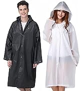Rain Ponchos for Adults, Reusable Raincoats for Women Men, Emergency Rain Jacket with Hood for Di...