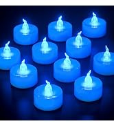 Yakpo 24 Pack LED Blue Tea Light Battery Operated, Flameless Blue Flickering Flame LED Votive Tea...