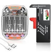 Dlypow DH4 1.5V &1.2V AA AAA Battery Charger and B1T Battery Tester for AAA AA C D 9V 1.5V Button...