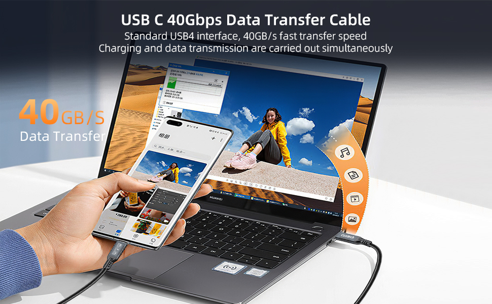 USB C 240W Fast Charging 40Gbps Data Transfer 8K/4K@60Hz Video Output Cable.