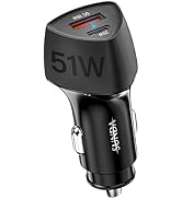 SUNDA USB C Fast Car Charger 51W Dual Ports PD 30W&QC 3.0, Cell Phone Automobile Chargers, for Ap...