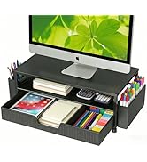 ECOLOVI Desk Organizer and Accessories, 2-Tier Computer Monitor Stand Rise with Storage Drawer & ...