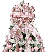 Christmas Tree Topper Christmas Wreath Bow, 52*13 inches Large Tree Toppers Bow with Glitter Stre...
