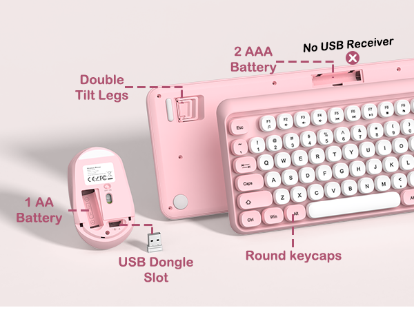cute keyboard and mouse combo wireless-retro round keys
